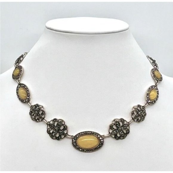 Vintage Marcasite And Yellow Necklace — Crown Trifari - Picture 1 of 8